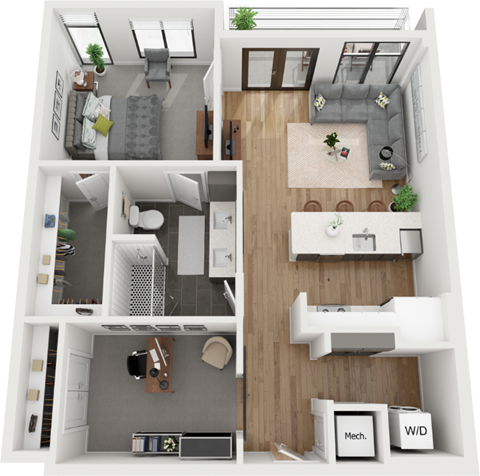 1 bedroom 1 bathroom floor plan H at Deca Apartments, South Carolina